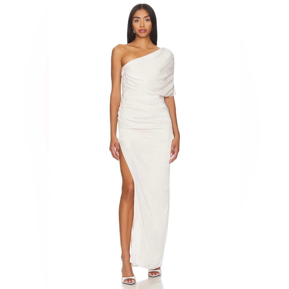 Lovers + Friends Hayden Gown One-Shoulder Long Women's Dress in Champagne Beige